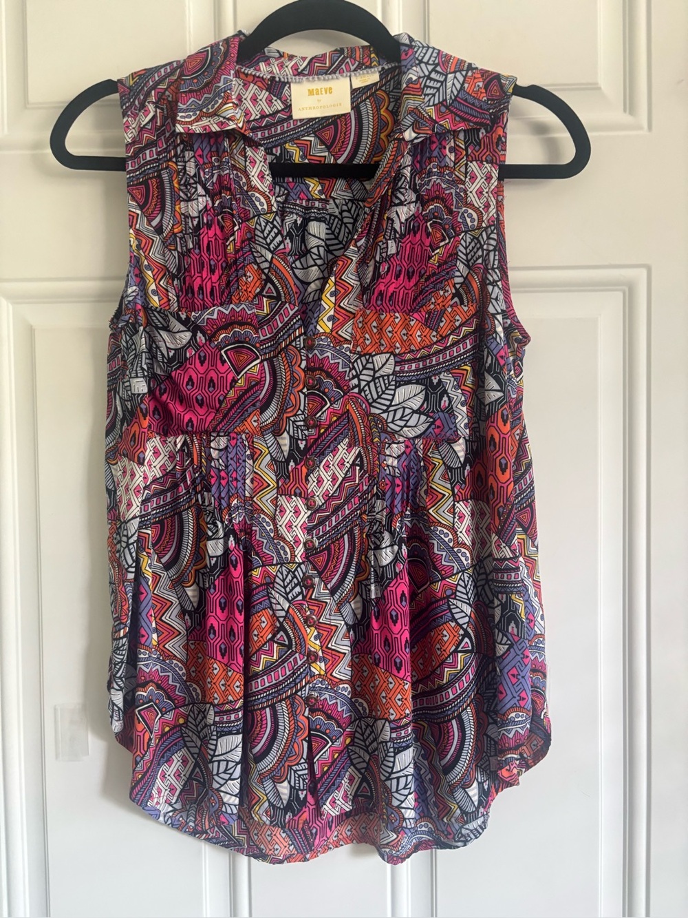 Maeve by Anthropology Whimsical Sleeveless Pintucked Top, Size XS